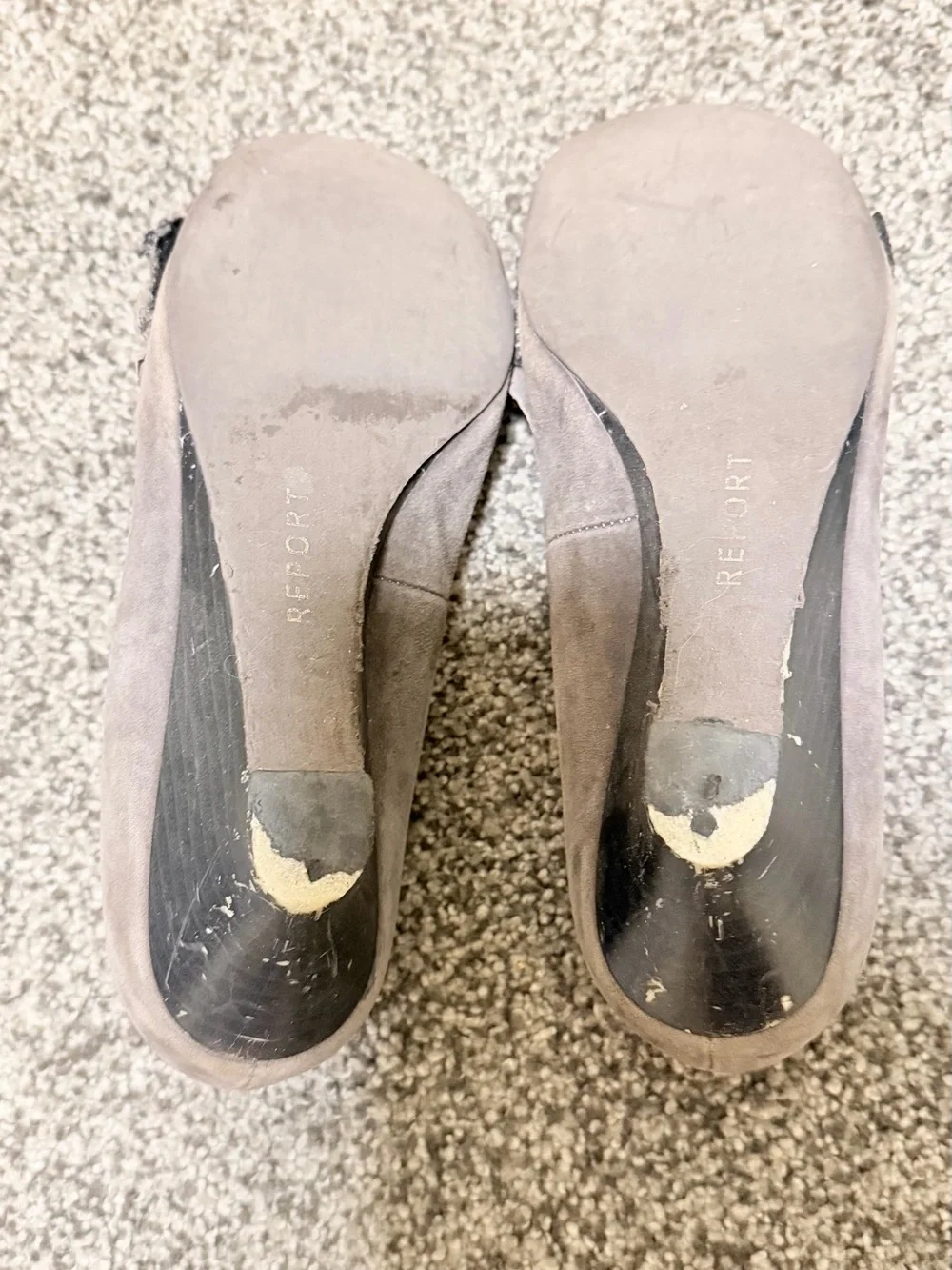 Report Winslet Women 7.5 Gray Leather Suede Ruffle Ballet Flats Silver